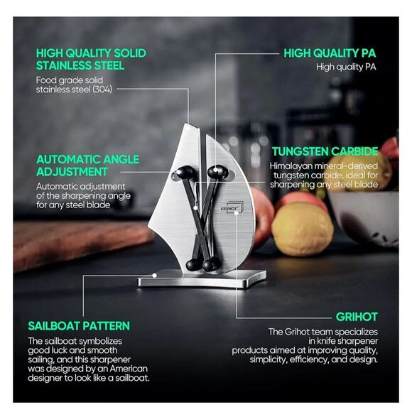 Grihot Stainless Steel Knife Sharpener – 3-Stage Sailboat Design QR-15pro - Picture 7 of 8